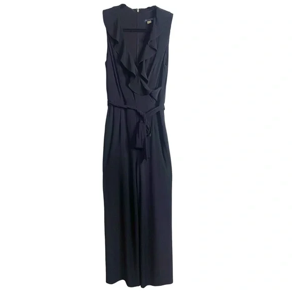 Tommy Hilfiger Black Sleeveless Ruffle V-Neck Jumpsuit Women’s Size 2 Stretchy - Picture 2 of 9